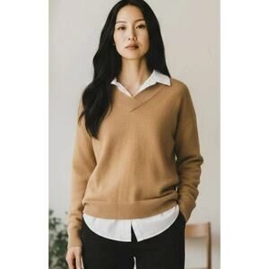 Classic V-Neck Women's Sweater in Camel